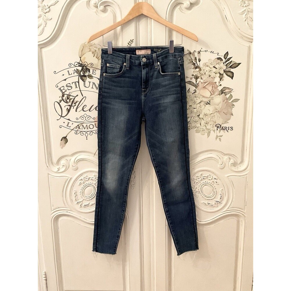 Seven For All Mankind The High Waist Jeans Blue Denim Med Wash Raw Hem Size 26 - Picture 2 of 14